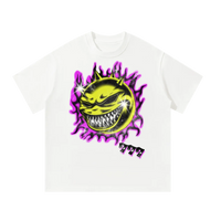 White t-shirt with a yellow and pink graphic design on a white background