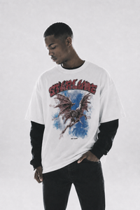 HEAVEN'S ERROR ★ Layered Contrast Sleeve Cotton T-Shirt